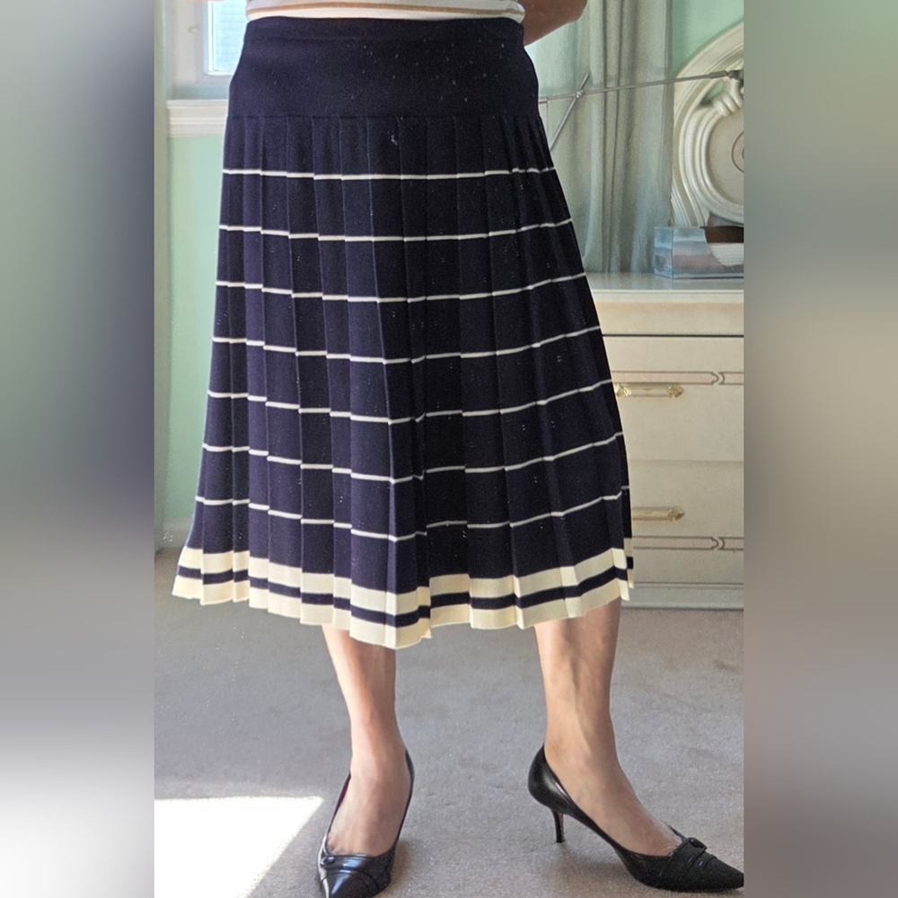 Talbots pleated blueand White  skirt